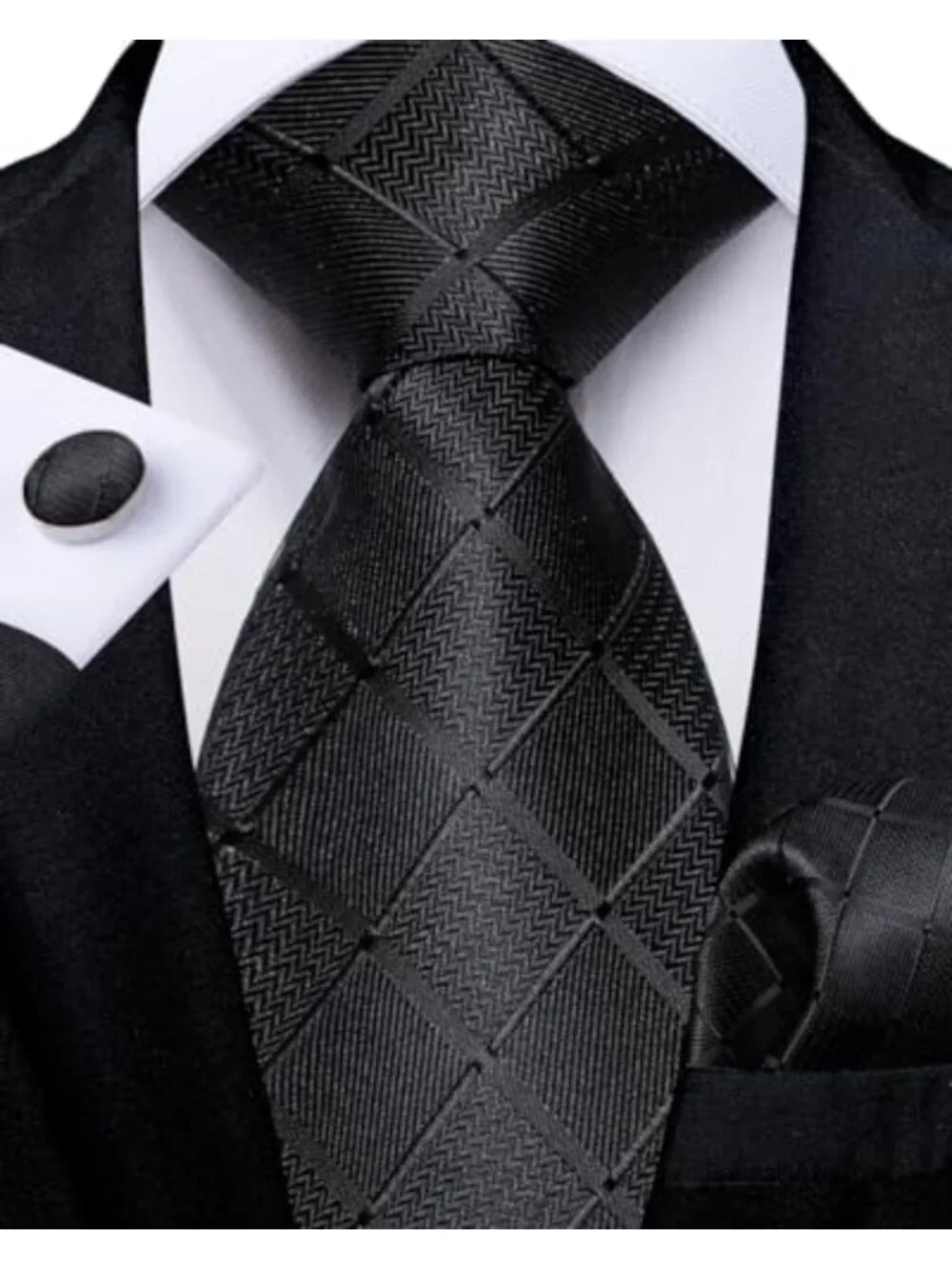 Silk Pre-tied Zipper Tie Set with Pocket Square and Cufflinks Adjustable Formal